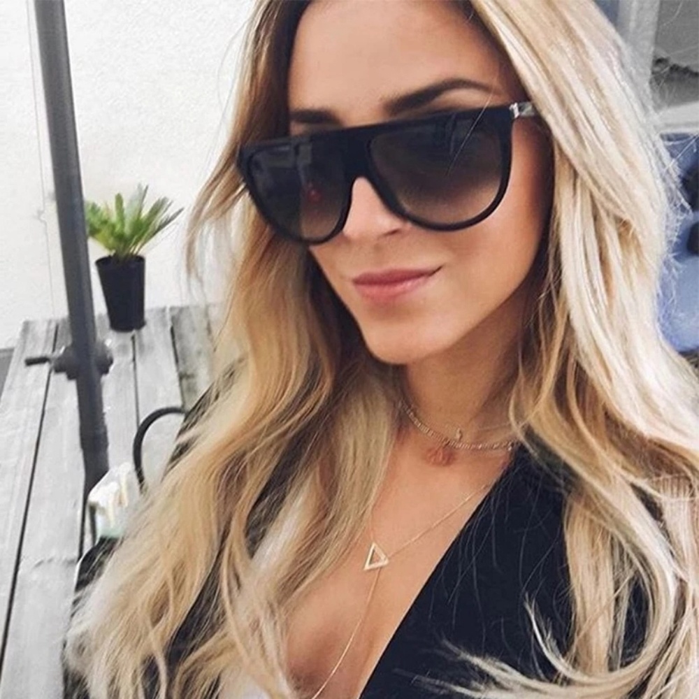 New 🎅 Black Thin Flat Top Oversized Sunglasses - Picture 2 of 8